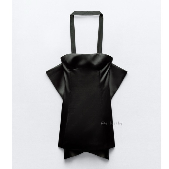 Zara BOW TRIM VOLUMINOUS SATIN EFFECT MINI DRESS - Picture 4 of 13